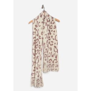 Free Press Leopard Printed Fringe Scarf One Size Ivory Combo New with Tags